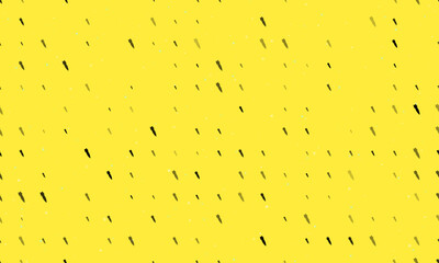 Poster - Seamless background pattern of evenly spaced black falling rocket symbols of different sizes and opacity. Vector illustration on yellow background with stars
