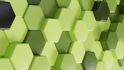 Poster - 3D Futuristic green hexagon mosaic background. Realistic geometric mesh cells texture. Abstract honeycomb grid wallpaper