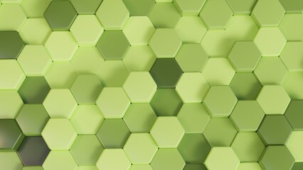 Poster - 3D Futuristic green hexagon mosaic background. Realistic geometric mesh cells texture. Abstract honeycomb grid wallpaper