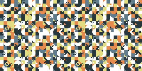 Poster - Abstract and geometric tiles wallpaper. Colored and mosaic tiles with geometric shapes. Print and stylish interior, vector illustration.