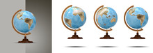 3 Mappemondes - Différentes Vues Du Globe Terrestre - Fond Transparent - Rendu 3D 