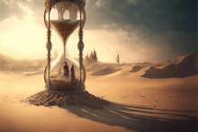 Intricate Enormous Hourglass Time Turner. Sand Fighting Against The Unstoppable Flow Of Time