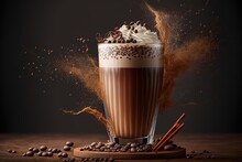 Latte Macchiato Coffee with Cinnamon, Chocolate and Coffee Beans stock photo Cappuccino, Chocolate, Cafe Macchiato, Latte, Coffee - Drink