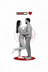 Poster - Creative abstract collage template graphics image of smiling happy couple loading 14 february isolated drawing background