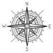 Wind rose engraving. Vintage compass star sketch