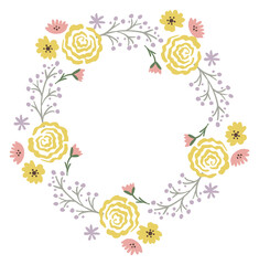 Poster - Yellow rose circular ornament. Elegant flower wreath