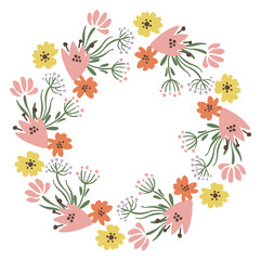 Poster - Romantic wildflower round frame. Floral wreath decoration