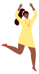Excited black girl running. Freedom celebration symbol