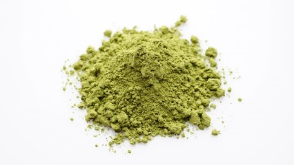 Poster - Heap of matcha green tea on white background, rotation
