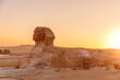 Wonder of world Sphinx and pyramids Giza, Egypt sunset sky