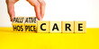 © Dzmitry - Palliative or hospice care symbol. Concept word Palliative care Hospice care on wooden cubes. Doctor hand. Beautiful yellow table white background. Medical palliative hospice care concept. Copy space.
