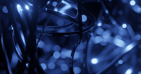 Poster - Render with blue curved wires with bokeh, soft focus