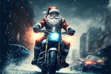 Santa Claus Riding Motorcycle Illustration 