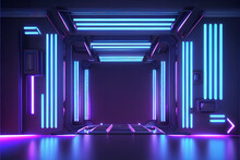 3d Render, Abstract Futuristic Ultraviolet Background With Cyber Screen And Glowing Neon Lights