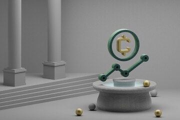 Leinwandbilder - Beautiful illustrations Cryptocurrency CoinUP symbol icon on a fountain and column background. 3d rendering illustration. Background pattern for design.
