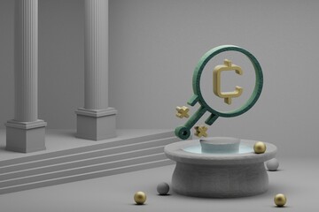 Leinwandbilder - Beautiful illustrations Cryptocurrency Coin UP symbol icon on a fountain and column background. 3d rendering illustration. Background pattern for design.