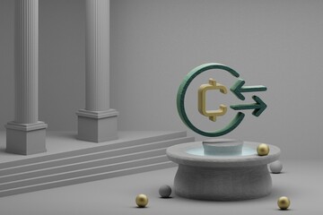 Aufkleber - Beautiful illustrations Coin symbol icon on a fountain and column background. 3d rendering illustration. Background pattern for design.