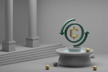 Leinwandbilder - Beautiful illustrations Cryptocurrency Coin symbol icon on a fountain and column background. 3d rendering illustration. Background pattern for design.