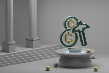 Leinwandbilder - Beautiful illustrations Coin Mining  symbol icon on a fountain and column background. 3d rendering illustration. Background pattern for design.
