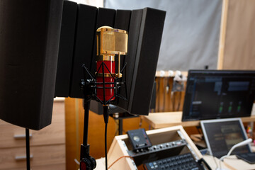 Professional microphone in a recording studio