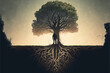 © zhOngphO - person standing in front of a tree with deep roots, representing the strength and stability of a solid foundation in life (AI Generated)