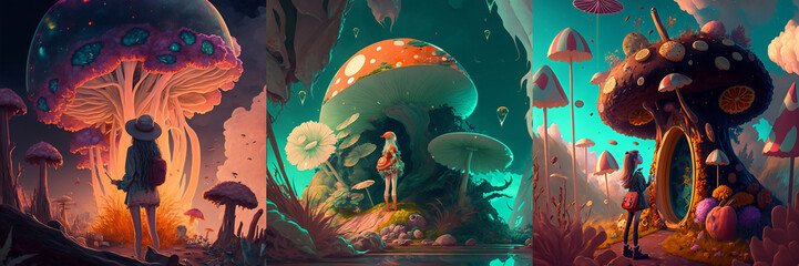 Huge mushroom surreal fantasy illustration