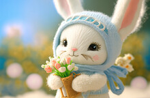 Easter Bunny With Flowers,toy Rabbit In The Garden ,easter Bunny Rabbit,toy Rabbit