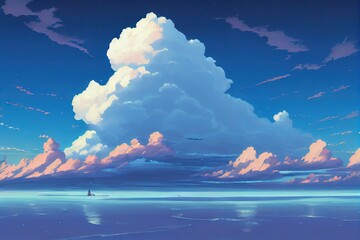 Sunrise over the sea. AI generated art illustration.