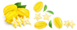 Fototapeta Kawa jest smaczna - Carambola or star-fruit isolated on white background with copy space for your text. Top view. Flat lay
