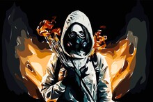 Woman In A Biohazard Suit Holding A Fire Bow  Abstract Digital Illustrations Painting Concept Art Part#231222