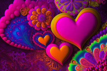 Wall Mural - fractal love heart background, colourful, Generative AI