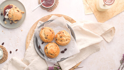 Canvas Print - Scones with Strawberry Jam and Clotted Cream