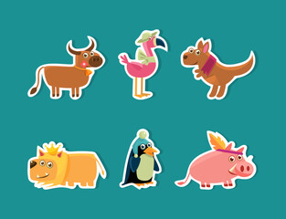 Canvas Print - Cute Animal Characters with Pretty Snout Vector Sticker Set.