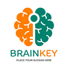 Brain Key Vector Logo Template. This Design Use Mind Symbol. Suitable For Creative, Mind, Think, Lock And Success