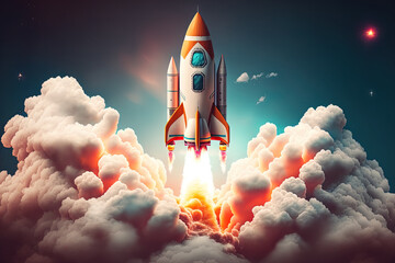 space rocket flying toward the clouds believable rocket icon having a successful company concept is 