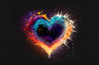 Heart design in vivid colors. Ink splatter shape with plain background. Generative AI.