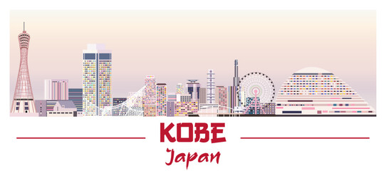 Fototapete - Kobe skyline in bright color palette vector illustration