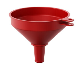 Red plastic funnel on transparent background.