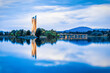 Gorgeous cityscape of the National Carillon at sunset over Lake Burley Griffin, Canberra, Australia