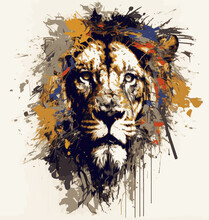 Portrait Of A Lion With The Addition Of Abstract Elements. Suitable For Printing On T-shirts, Covers, Posters.