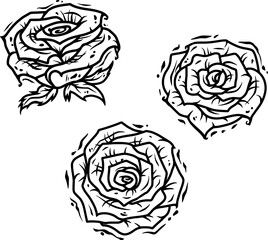 Rose bud with petals for Valentines love Day. Outline vector illustration