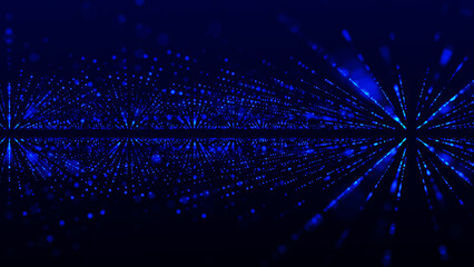 Poster - Digital technology background. Big Data visualization. Dynamic field of glowing particles. Abstract background. 3d rendering.