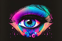 Large Anime Cartoon Eyeballs On The Face. Retrowave And Vaporwave Print For A Poster And T Shirt Cover. Generative AI