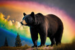 Black bear amid a rainbow colored cloud. Generative AI