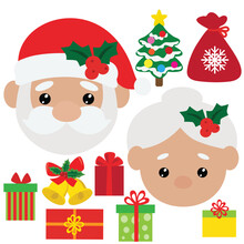 Santa Claus Family Faces Vector Cartoon Illustration