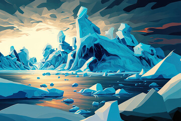 Wall Mural - arctic ice landscape in wintertime in a cartoon. generative ai