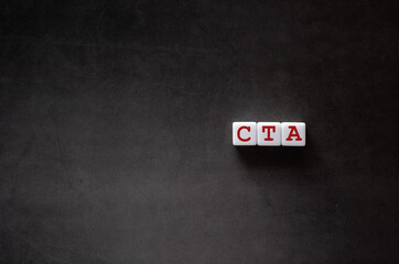 Poster - There is white cube with the word CTA. It is an abbreviation for Call To Action as eye-catching image.