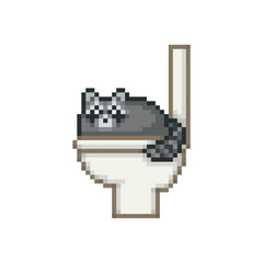 Wall Mural - Raccoon in the toilet, pixel art meme