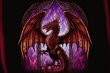 A Stunning Red Dragon Design In A Stained Glass Window