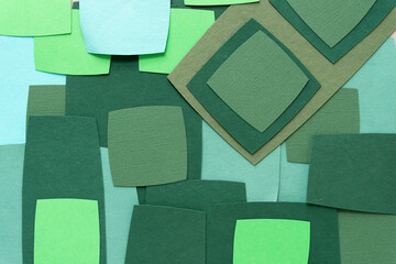 Wall Mural - abstract background with green, rounded paper square shapes